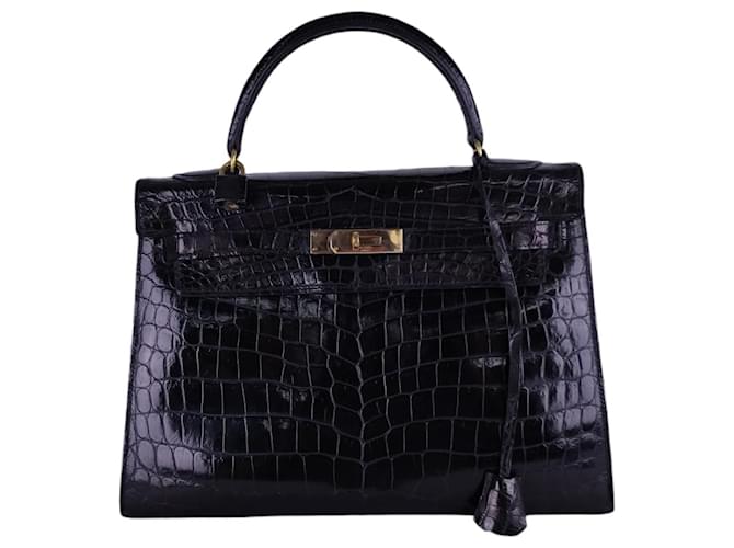 Hermès Kelly"32 shiny black crocodile Exotic leather  ref.747672