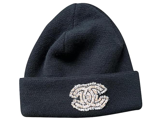 NEW Chanel CC Black 100% Cashmere Beanie Hat  ref.747716