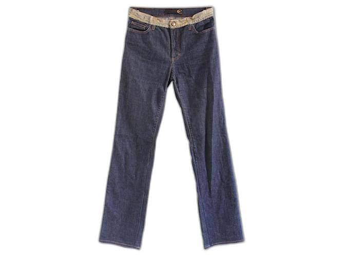 Y vintage2K Just Cavalli calça jeans reta cintura média cintura baixa designer denim zeroes 00's 00Tamanho S 28 FEITO NA ITÁLIA Azul Azul escuro Algodão  ref.747750