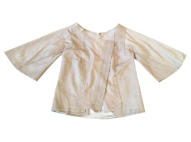 Autre Marque Python Lederjacke Beige Seidenfutter 