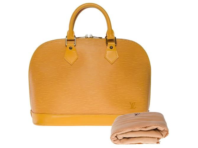 Magnífico bolso de mano Louis Vuitton Alma en cuero Epi amarillo, guarnición en métal doré  ref.748793