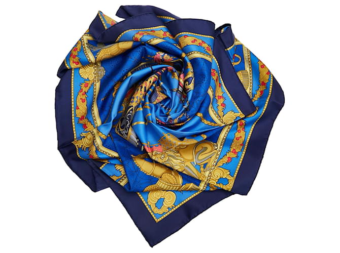 Hermès Pañuelo de seda azul Hermes Les Bissone de Venise Paño  ref.748810