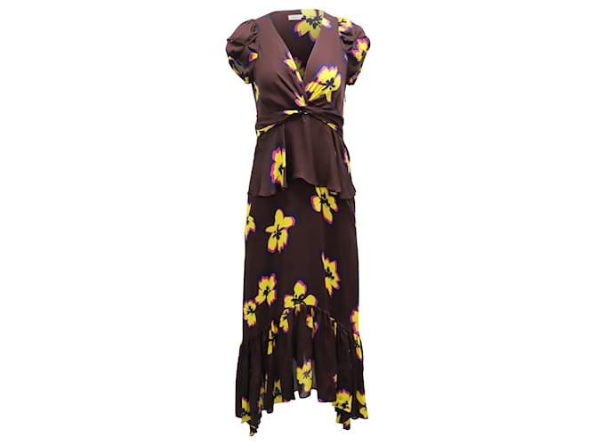 a.l.C. Zadie Floral Peplum Handkerchief Dress in Burgundy Silk Dark red  ref.749031