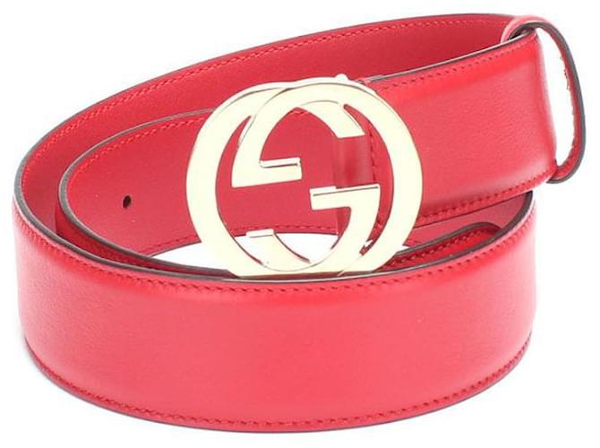 Gucci cinturón de cuero con G entrelazada rojo Roja Becerro  ref.749042