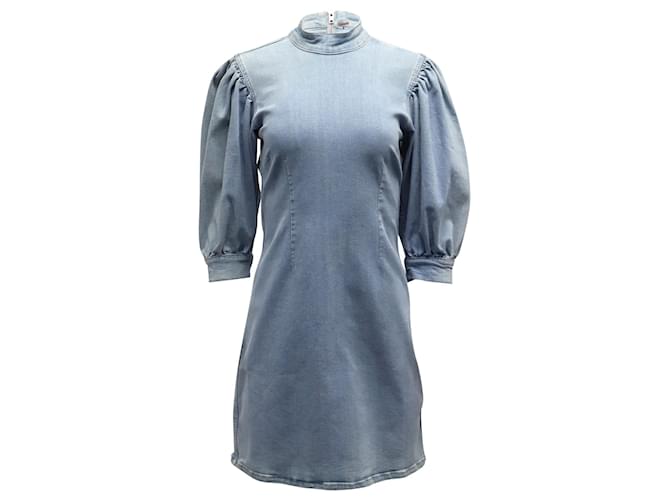 Ganni Cult Denim Mini Dress in Light Blue Cotton  ref.749061