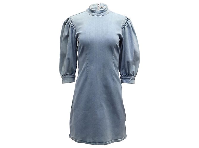 Ganni Cult Denim Minikleid aus hellblauer Baumwolle