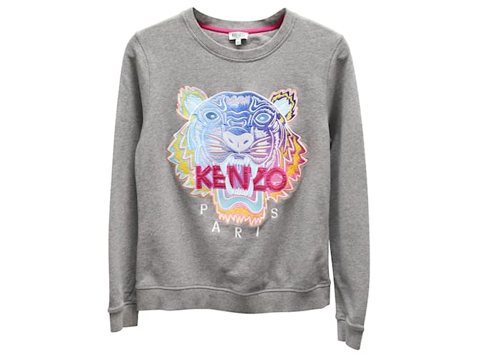 Kenzo Embroidered Tiger Sweatshirt in Grey Cotton  ref.749192