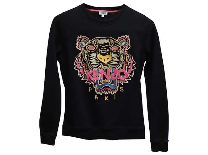 Kenzo Embroidered Tiger Sweatshirt in Black Organic Cotton  ref.749397