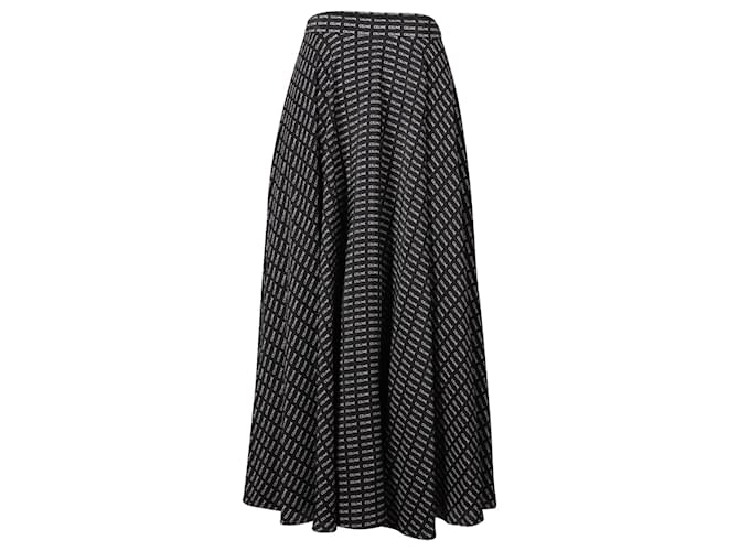 Céline Celine 90's Logo-Printed Midi Skirt in Black Crepe de Chine Silk  ref.749404
