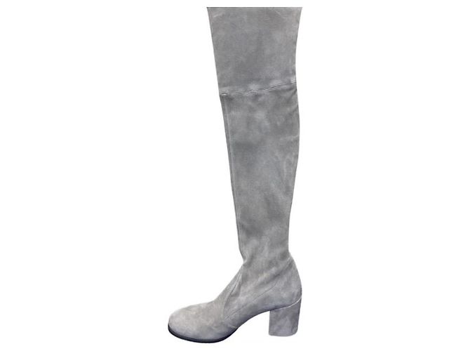 Stuart Weitzman Tieland Overkneehöhe Stiefel Grau Leder 40