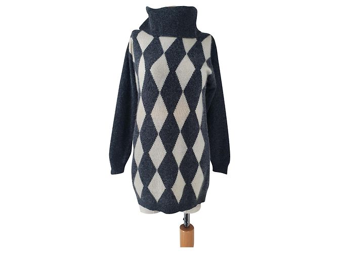 Autre Marque Pull Polo Oversize Losanges DANIEL HECHTER Blanc Gris