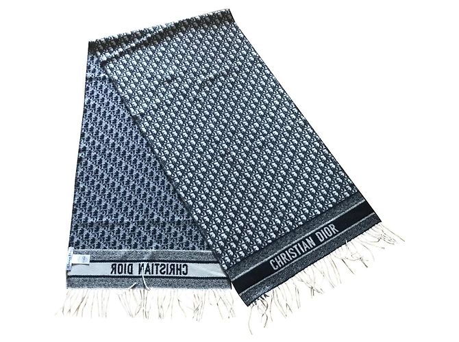 Sciarpa Dior Oblique Monogram in Cashmere Nero Bianco Grigio