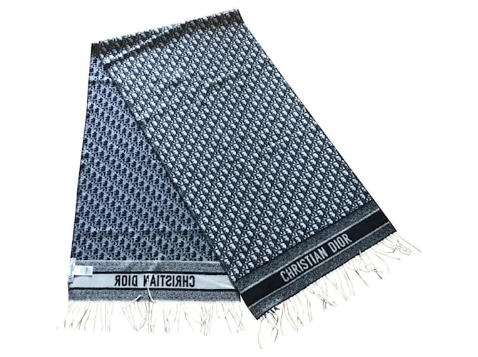 Dior sciarpe Nero Bianco Grigio Cachemire  ref.749652