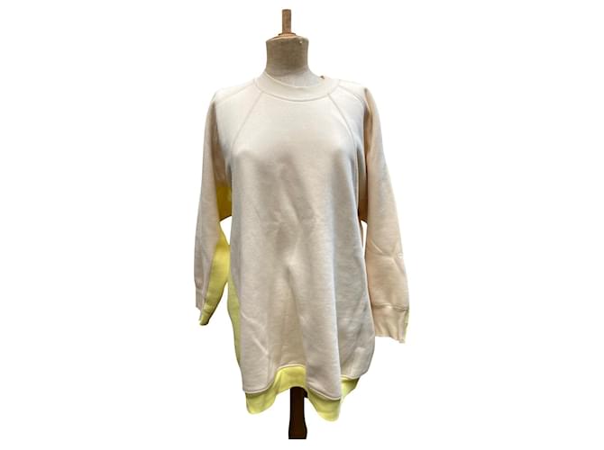 Erhabenes, mittellanges, zweifarbiges Oversized-Sweatshirt von Céline Beige Gelb Baumwolle Polyester Polyamid  ref.749707