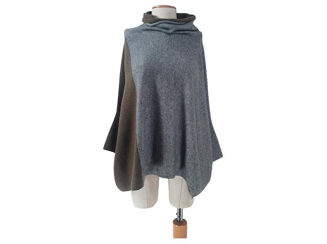 Autre Marque Someday Poncho Pullover Kaschmir Wollmischung Grün Grau