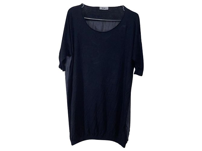 Acne Studios Seidenstrickoberteil mit Wham Patch, überdimensioniert asymmetrisch Schwarz