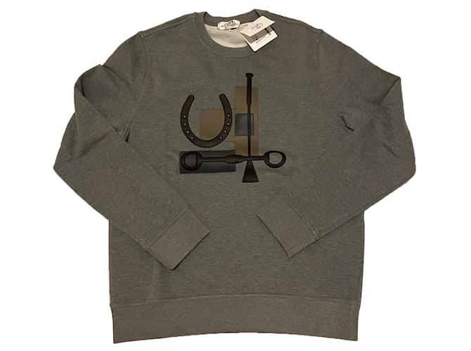 New gray Hermès sweatshirt size M Grey Leather Cotton  ref.749944