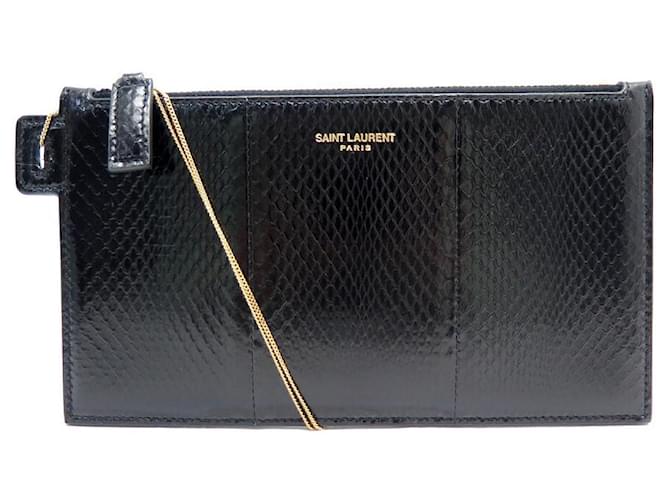 NEUF SAC A MAIN YVES SAINT LAURENT 669907 POCHETTE CUIR PYTHON NOIR POUCH Cuirs exotiques  ref.750304