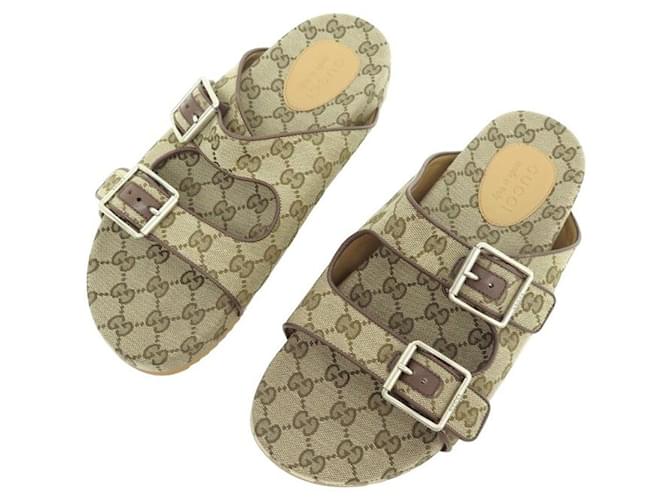NINE GUCCI STRAPS MULES SHOES 10 44 MONOGRAMMED CANVAS GG SANDALS Brown Cloth  ref.750374