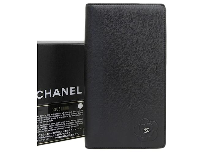 Chanel Camellia Schwarz Leder  ref.750620