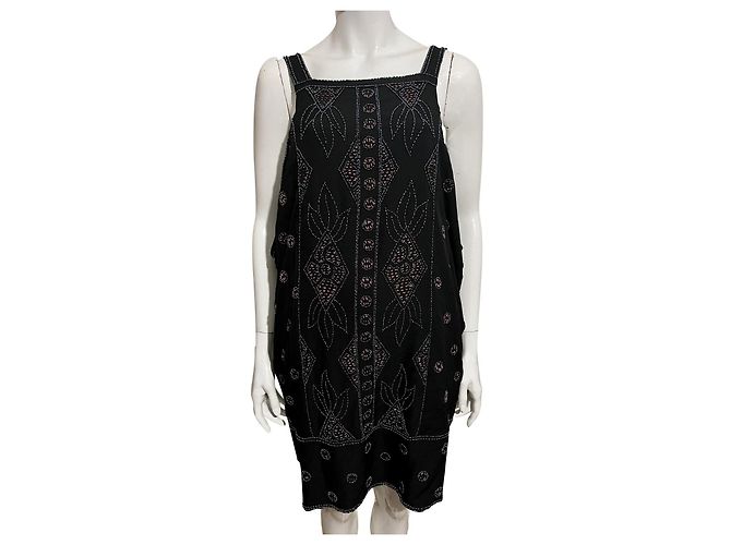 Diane Von Furstenberg Vestido DvF Nada de seda con bordado de perlas, 20estilo de Negro Multicolor