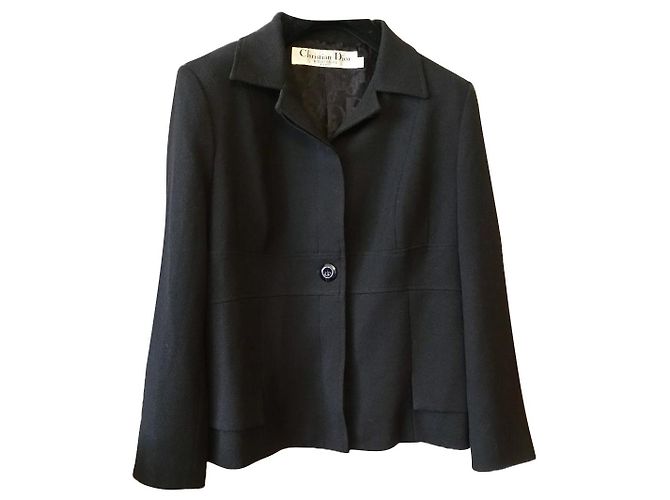 Christian Dior Jacke aus schwarzer Wolle Größe 46