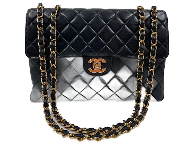 Chanel Black Quilted Caviar Jumbo Classic Double Flap Bag Gold