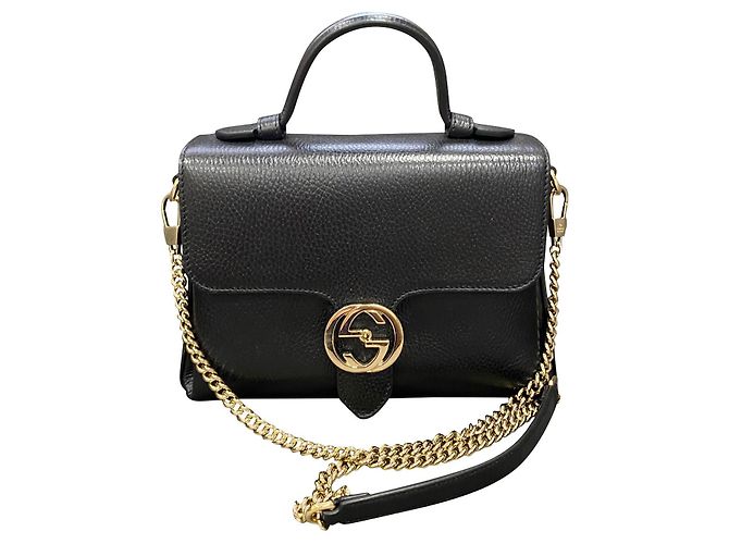 Gucci Dollar Interlocking Top Handle Ledertasche Schwarz