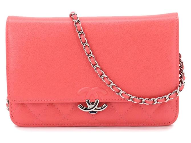 Wallet On Chain Carteira Chanel em corrente Rosa Couro  ref.750910
