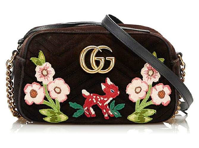 Gucci Sac à fleurs Bambi en velours GG Marmont 447632 Coton Noir  ref.751018