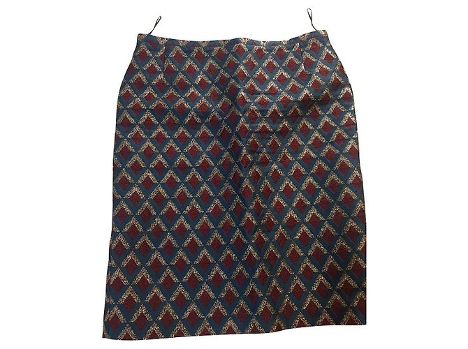 Gerard Darel gerade Rock Polyester Gold Dunkelrot Dunkelgrün Golden Bordeaux