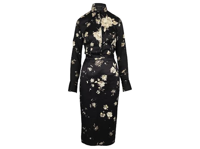 Vivienne Westwood Falda negra con estampado de flores y traje de top Seda  ref.751507
