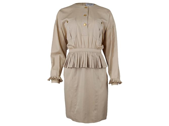 Chanel Pleated Dress Beige Cotton  ref.751512