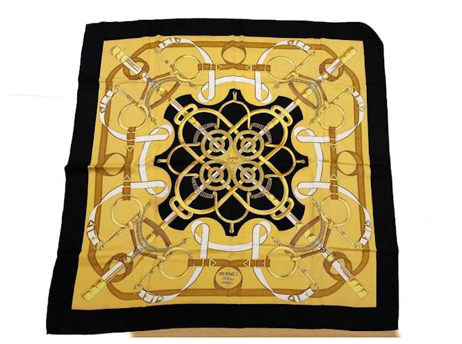 Hermès Eperon d’Or signed H. D'Origny Black Multiple colors Golden Yellow Silk  ref.752018