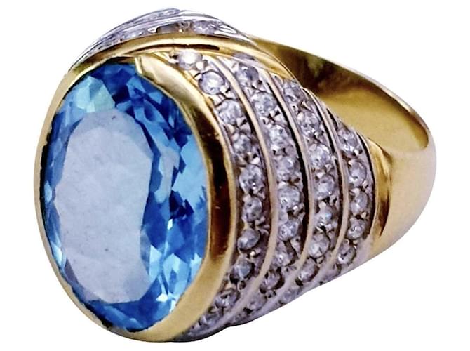 Autre Marque Gold ring 18 carats Silvery Golden Turquoise White gold Yellow gold  ref.752043