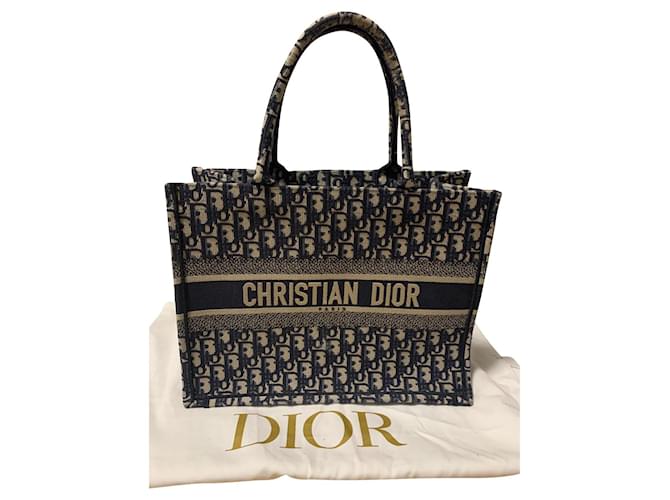 Christian Dior Dior bolsa tote livro média Azul marinho Algodão  ref.752048