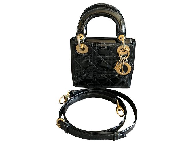 Dior Lady Dior Mini in pelle vernice nera Nero