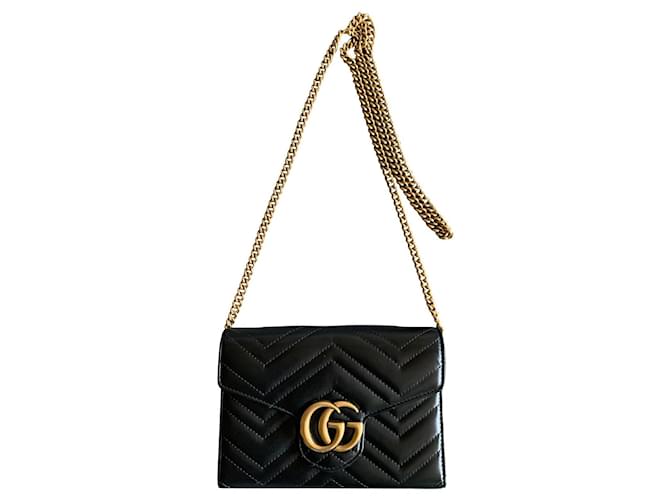 Gucci GG Marmont mini chain bag Black Leather  ref.752060