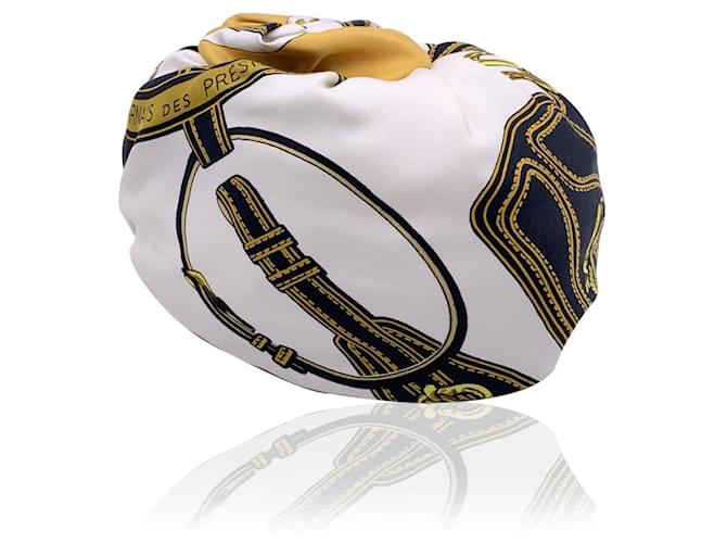 Hermès Hermes Silk Turban Hat Harnais des Présidents By Francoise Heron White  ref.752079