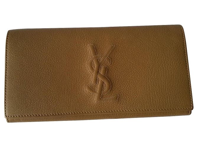 CARTEIRA DE COURO MARTELADO SAINT LAURENT Bege