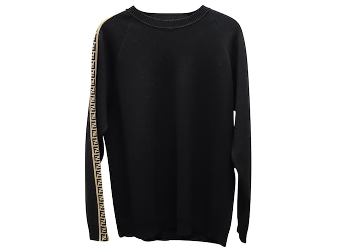 Suéter de lana negra con raya lateral y logo FF de Fendi Negro  ref.752570