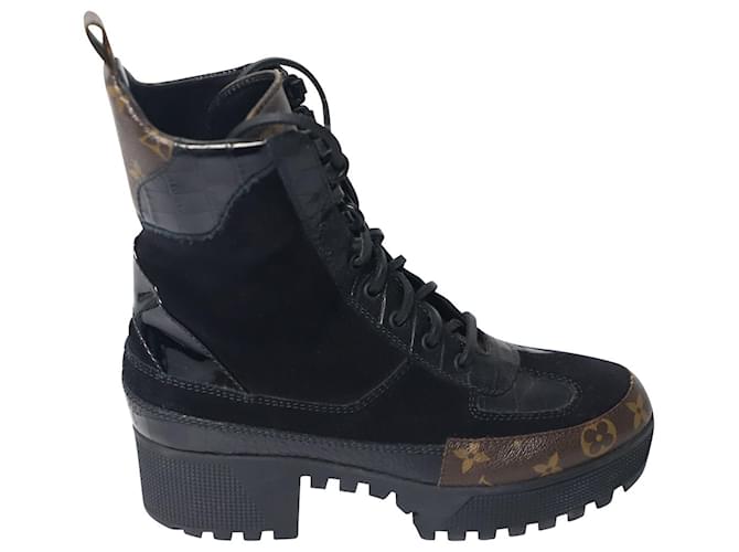 Louis Vuitton Laureate Black Monogram Platform Desert Boots (Size 38 1/2)