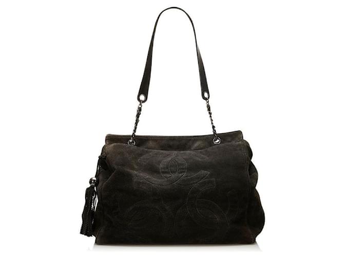 chanel Suede Tripled CC Tote negro Metal  ref.752597