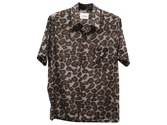 Nanushka Leopard Print Short Sleeve Button Front Shirt in Multicolor Cotton   ref.752617