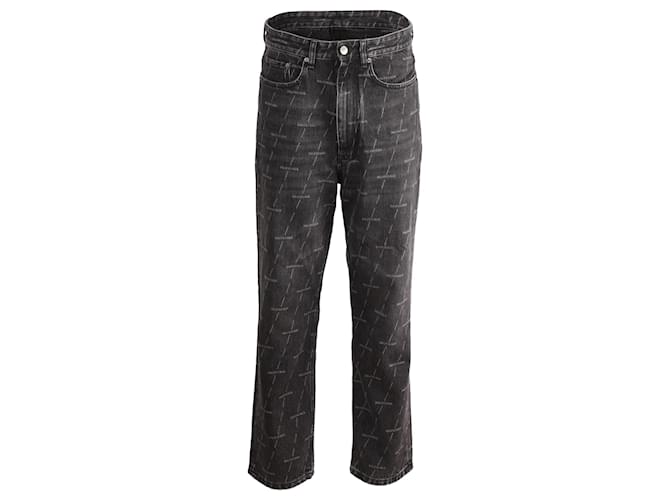 Balenciaga Logo Print Straight Jeans in Black Cotton  ref.752641