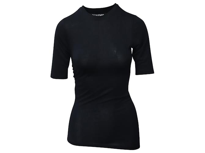 Jacquemus Souk T-shirt en jersey de coton à fronces en lyocell noir  ref.752726