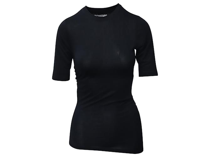 Jacquemus Souk T-shirt en jersey de coton à fronces en lyocell noir  ref.752727