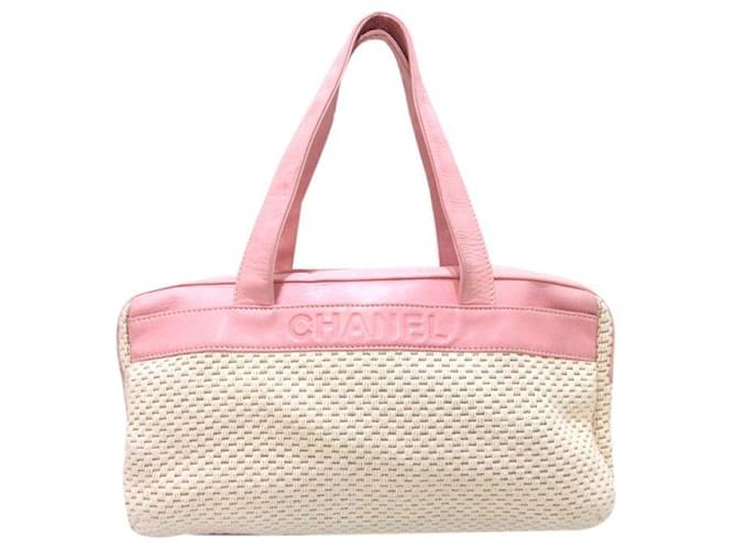 chanel strukturierte Baumwoll-Einkaufstasche rosa Pink Metall  ref.752782