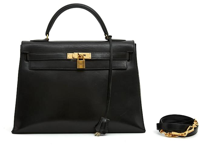 Hermès Kelly 32 SELLIER BLACK WITH STRAP Leather  ref.752972