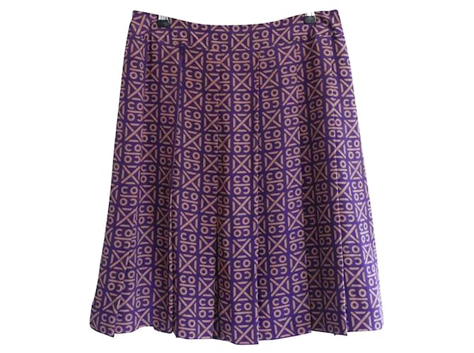 CHANEL Fall 2000 Logo Print Pleated Silk Skirt Purple  ref.752974